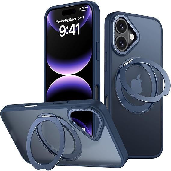 iPhone 16 用 ケース Magsafe対応 ワイヤレス充電 360回転スタンド 縦横両対応 Gunwon スマホケース iphone16 用 米軍規格 耐衝撃 半透明 マット感 マグセーフ 防指紋 リング マグネット搭載 アイフォ