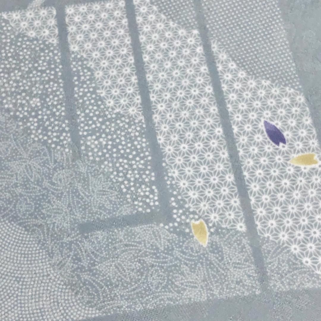 名古屋帯 源氏香に桜の花びら模様 空色鼠色 創作帯 O-5221 名古屋帯 源氏香に桜の花びら模様 空色鼠色 創作帯 O-5221