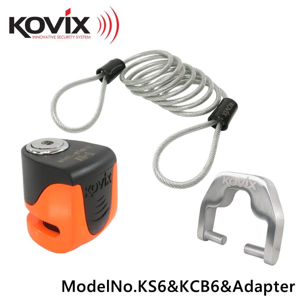 KOVIX コビックス アラーム付き ディスクロック KS-6 蛍光オレンジ セキュリティワイヤー 150cm ディスクロックアダプター セット バイク ワイヤーロック