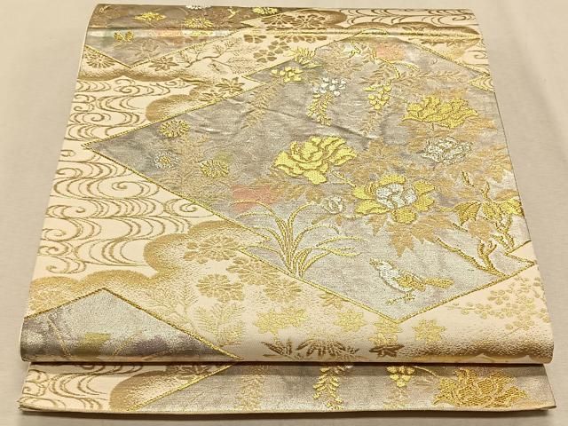 かずや出品 平和屋着物◎六通柄袋帯 花鳥文 金銀糸 正絹 逸品 CAAX3377qv