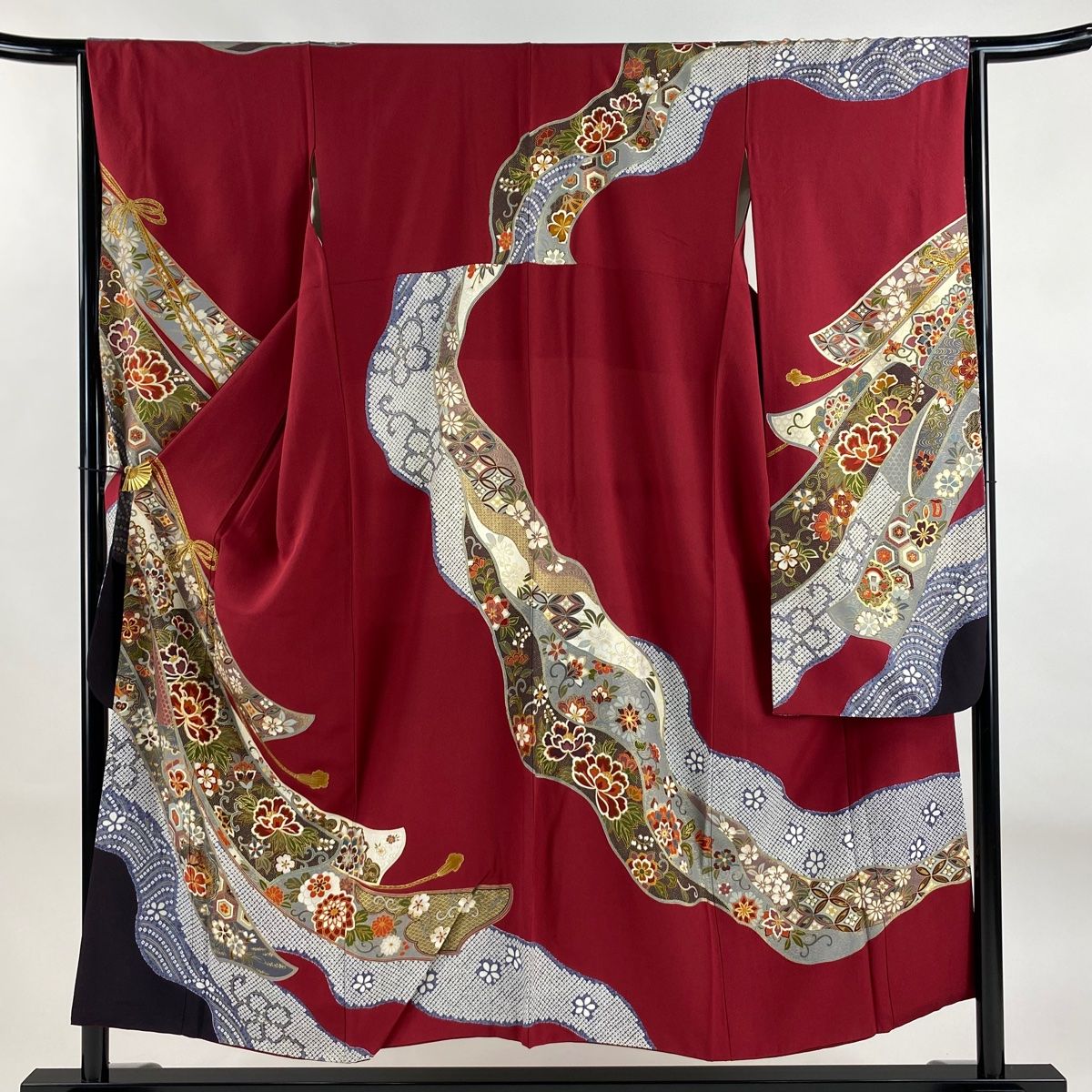 正絹 さっくりとした節紬 九寸名古屋帯 瓢箪 コバルト寄りの藍色×生成