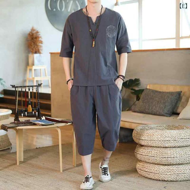 種類19： 4XL (85 )/B：ブラック W18 小さぎる  メンズ ファッション 服 男性用 オシャレ シンプル 大人 かっこいい 大きいサイズ ストリート 紳士服 リネン カジュアル パンツ 綿 半袖 スーツ セット