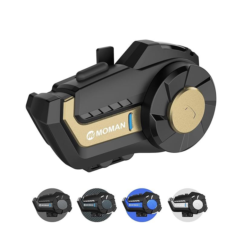 バイク インカム， Moman H2 Pro 1台 ヘッドセット ゴールド 1000m通信可能 2台同時接続対応 DSPu0026CVC機能搭載 日本語 音声アシスタント Type-C急速充電 音楽共有 IP65防水 ワイヤレス5.1 音楽再生 ハ