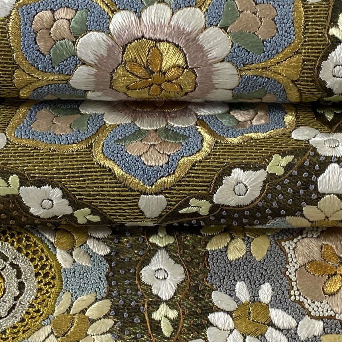 相良刺繍 総刺繍 袋帯 透け感 キラキラ 金糸 銀糸 未使用品 正絹 六通 相良刺繍 総刺繍 袋帯 透け感 キラキラ 金糸 銀糸 未使用品 正絹