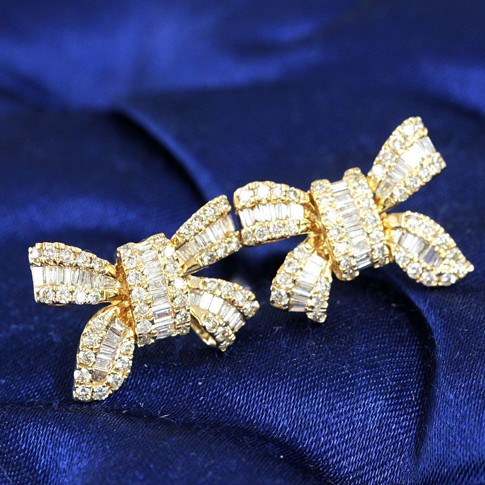 可愛い！人気のリボン 1ct ダイヤモンド K18 yg ピアス 鑑別書付き 可愛い！人気のリボン 1ct ダイヤモンド K18 yg ピアス 鑑別書付き