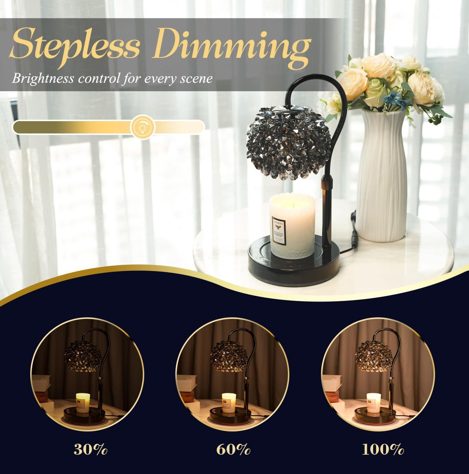 ろうそく加熱灯 クリスタルジェムストーンシェード＆