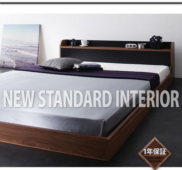 ローベッド 棚付き コンセント付き バイカラー デザイン フロアベッド ローベッド 棚付き コンセント付き バイカラー デザイン フロアベッド 【DOUBLE-Wood】 【国産カバーポケットコイルマットレス付き】 ダブルサイズ ダブルベッド ダブルベット