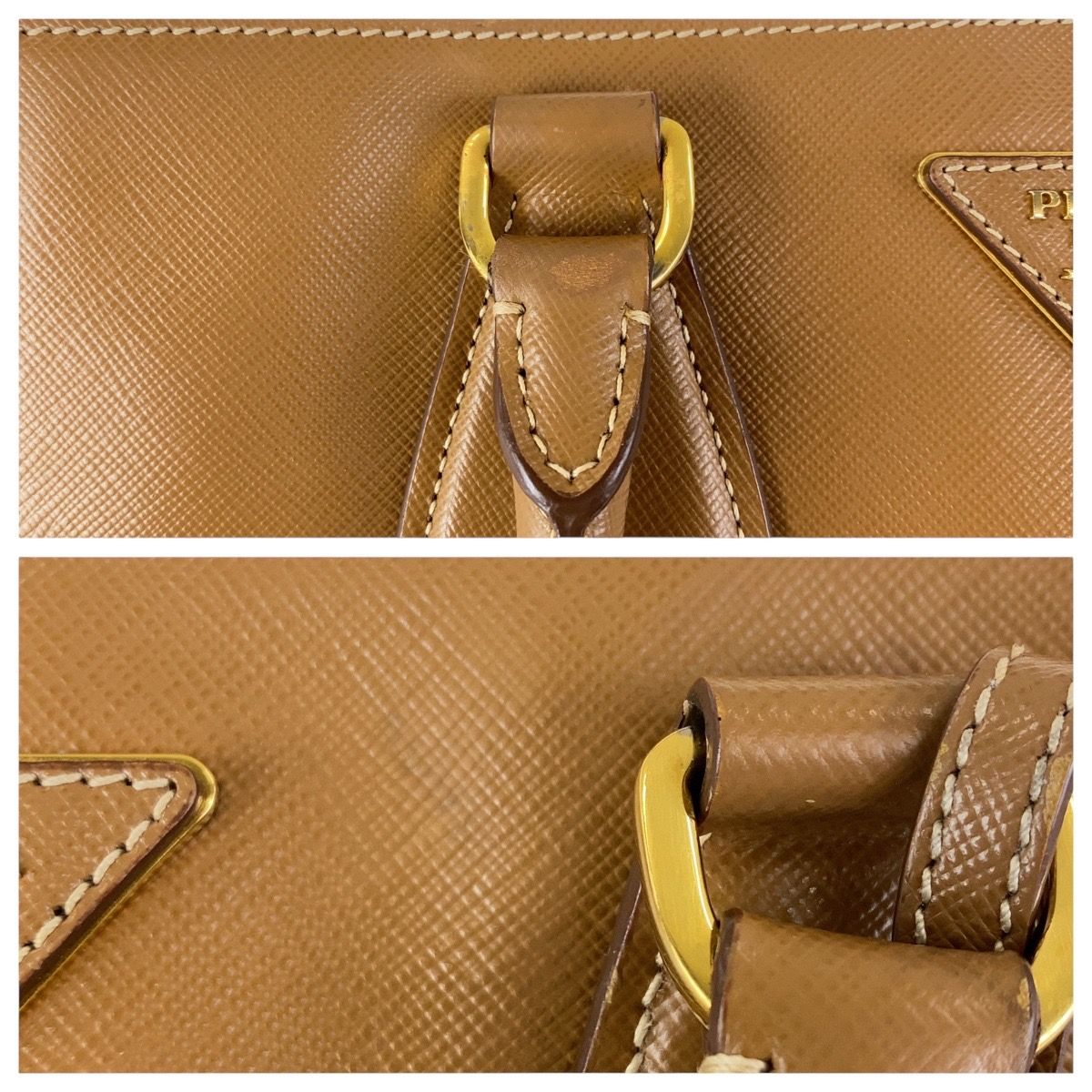 大人気新品セール ブ プラダ PRADA サフィアーノ イエロー ブラウン 三角ロゴプレート バッグ