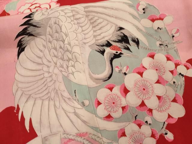 平和屋着物□長襦袢 袷 アンティーク 大正ロマン 花丸文 鶴 正絹 逸品