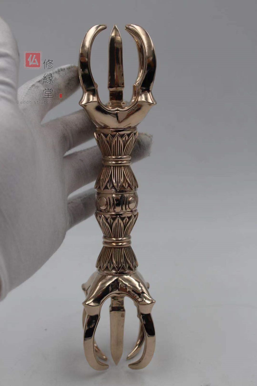 修縁堂】密教法具 真言宗金剛杵 五鈷杵 寺院用仏具 真鍮製 22cm