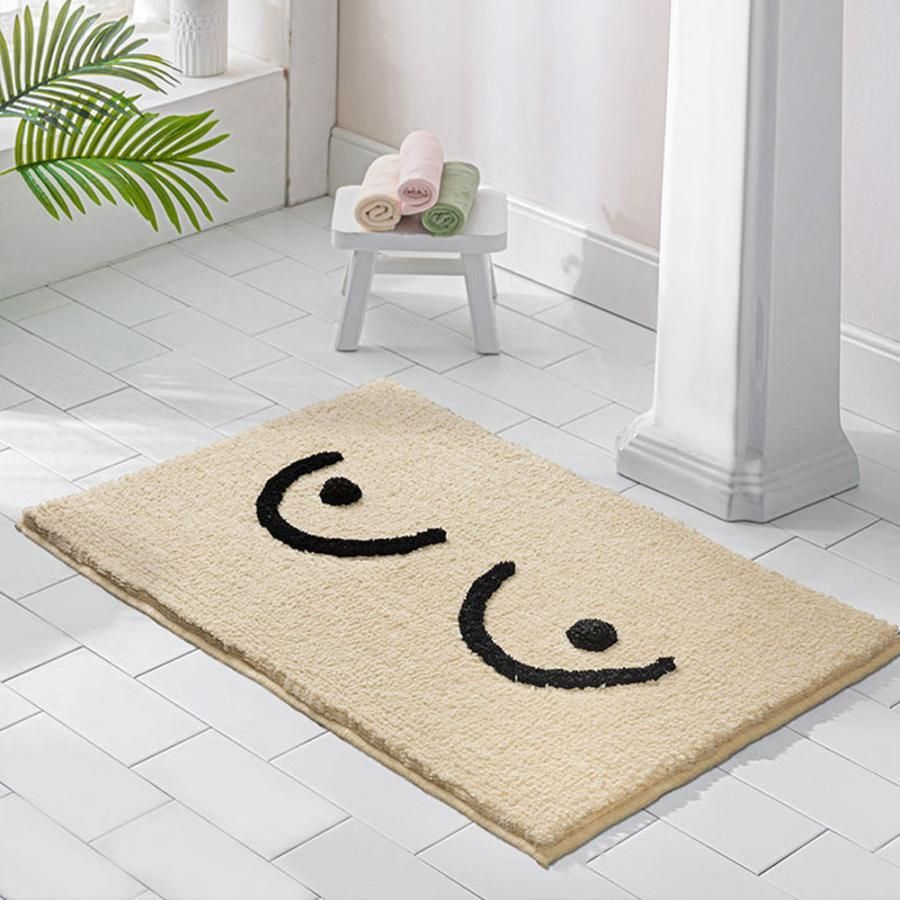 バスマット おしゃれ 洗える ふわふわ ベージュ 吸水 60cm×40cm 玄関マット 洗面所 ミニサイズ 小物 キッチンマット 雑貨 ラグ 北欧 モダ