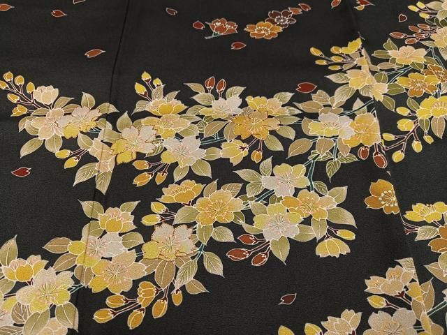 平和屋着物●訪問着　駒刺繍　枝花文　黒地　正絹　逸品　未使用　AABB5130ph 平和屋着物○訪問着 駒刺繍 枝花文 黒地 正絹 逸品 未使用 AABB5130ph