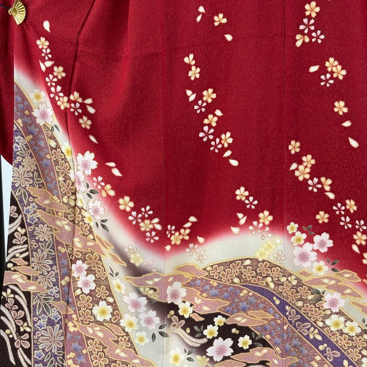 振袖 身丈158.5cm 裄丈68cm L 袷 鈴乃屋 桜 霞 金通し 金彩 赤 正絹