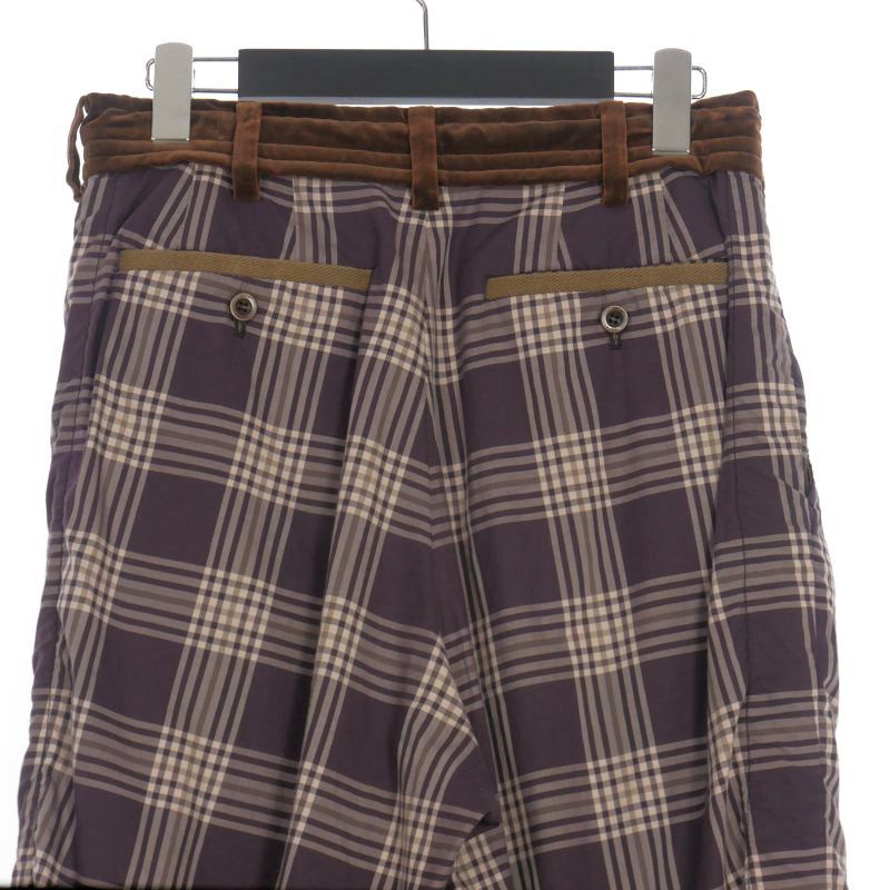 サカイ sacai チェック柄 パジャマパンツ スラックス 0 パープル