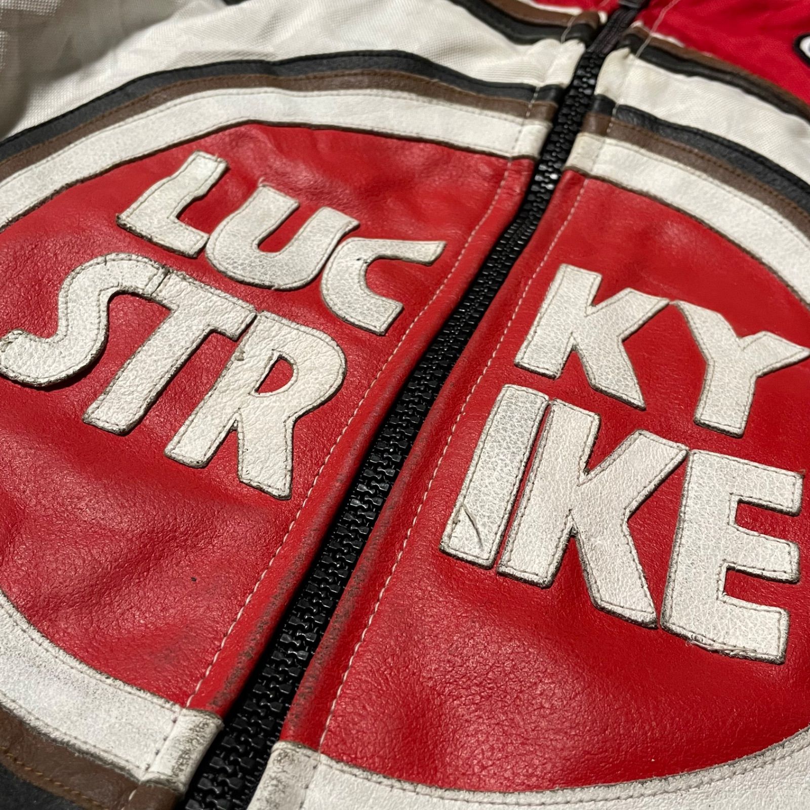 90's LUCKY STRIKE レザー レーシングジャケット - メルカリ