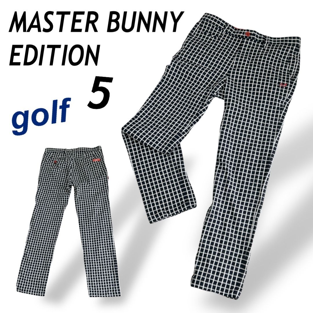 MASTER BUNNY EDITION マスターバニーエディション メンズ ゴルフパンツ 5 ウェア 刺繍ロゴ 158-231948 チェック ホワイト×ネイビー系 (C3)
