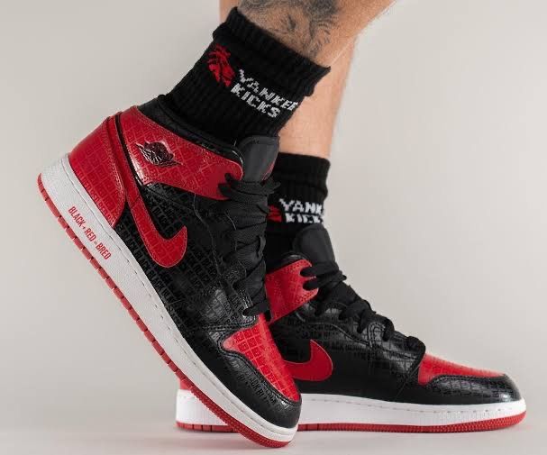23.5cm NIKE AIR JORDAN 1 MID SS (GS) BRED TEXT black/gym red-white