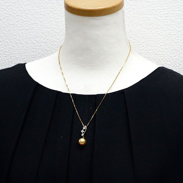 k18、ゴールデン、パール(ダイヤ入り)ペンダント、No417. K18ゴールデンパール ダイヤ付きペンダントトップ | coccole