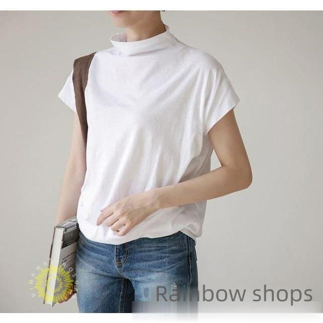 コスパ最高!Tシャツ ブラウス トップス 半袖 レディース 春 夏 ベーシック ゆったり ハイネック フレンチスリーブ きれいめ 定番　コットン 大セール 卒業式 新品未使用】Tシャツ ブラウス トップス 半袖 レディース 春 夏