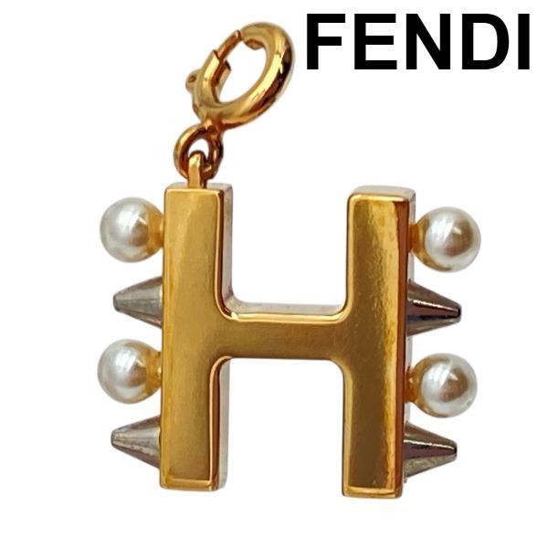 ● フェンディ FENDI エービークリック ABClick イニシャルチャーム H スパイク 装飾 アクセサリー ゴールド色 メタル レディース 5E159
