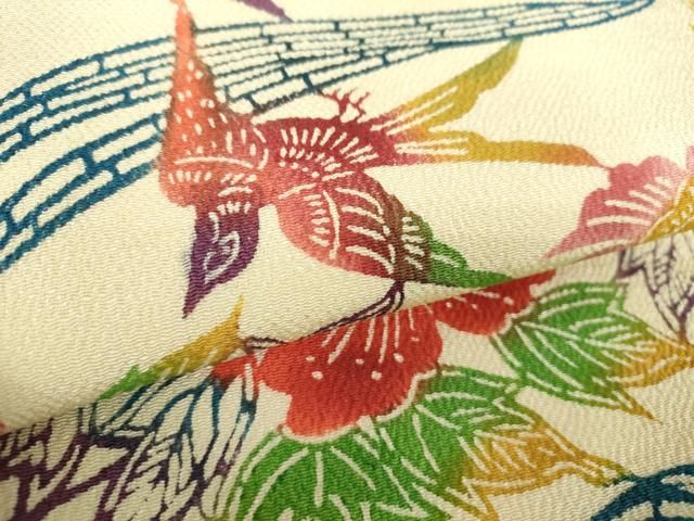 平和屋着物●全通柄九寸開き古屋帯　型染　流水花鳥文　正絹　逸品　DAAX4340ps 平和屋着物○全通柄九寸開き古屋帯 型染 流水花鳥文 正絹 逸品