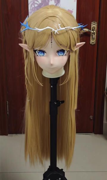 全頭マスク ロック付き NO.1189 カツラ付き フルマスク ドール ヘッドロリータ人形 コスプレ 変身 仮装 着ぐるみ 二次元美少女