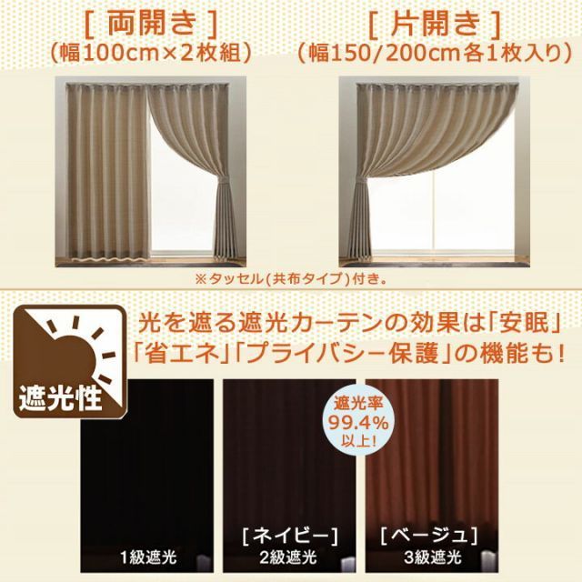 種類9:ネイビー/100×215cm 2枚組 厚地カーテン ドレープカーテン