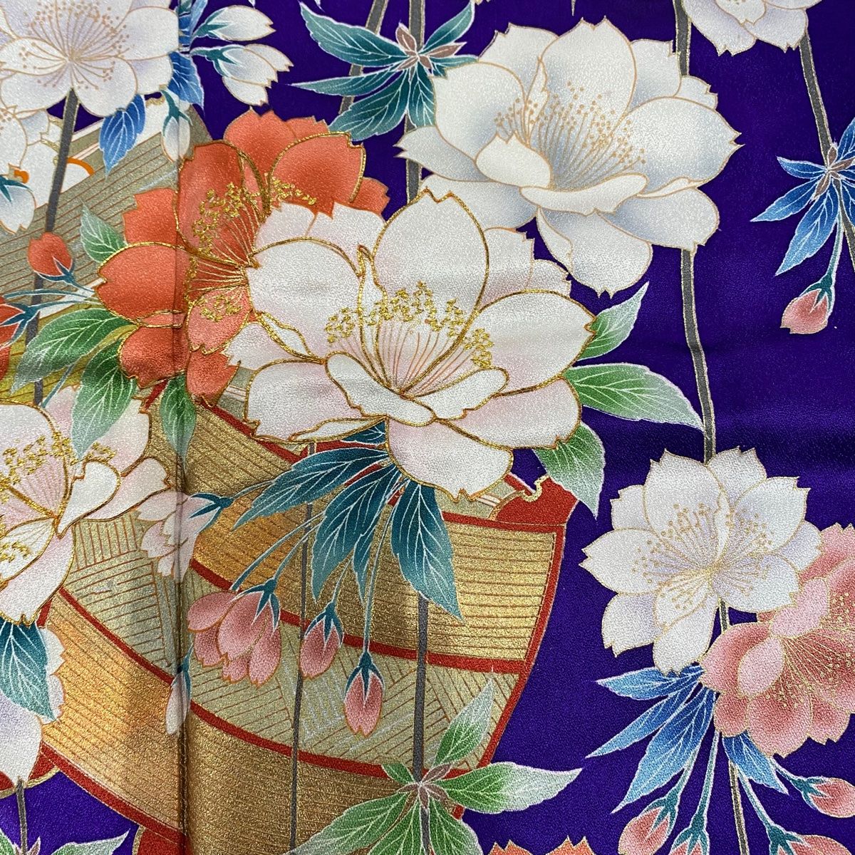 振袖 身丈164.5cm 裄丈66.5cm M 袷 枝垂れ桜 糸巻き 金糸 金彩