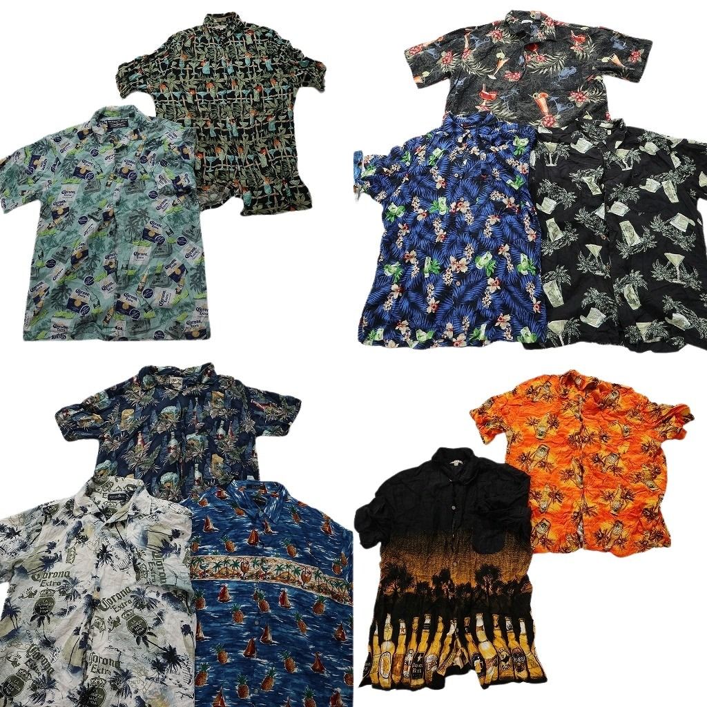 古着卸 食べ物系 モチーフ アロハシャツ 半袖シャツ 10枚セット メンズ L |XL 企業 コロナエキストラ 古着 NA3330
