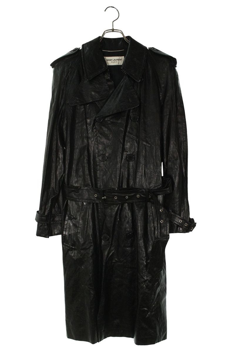 サンローランパリ 337876 YM20U フェイクレザートレンチコート メンズ