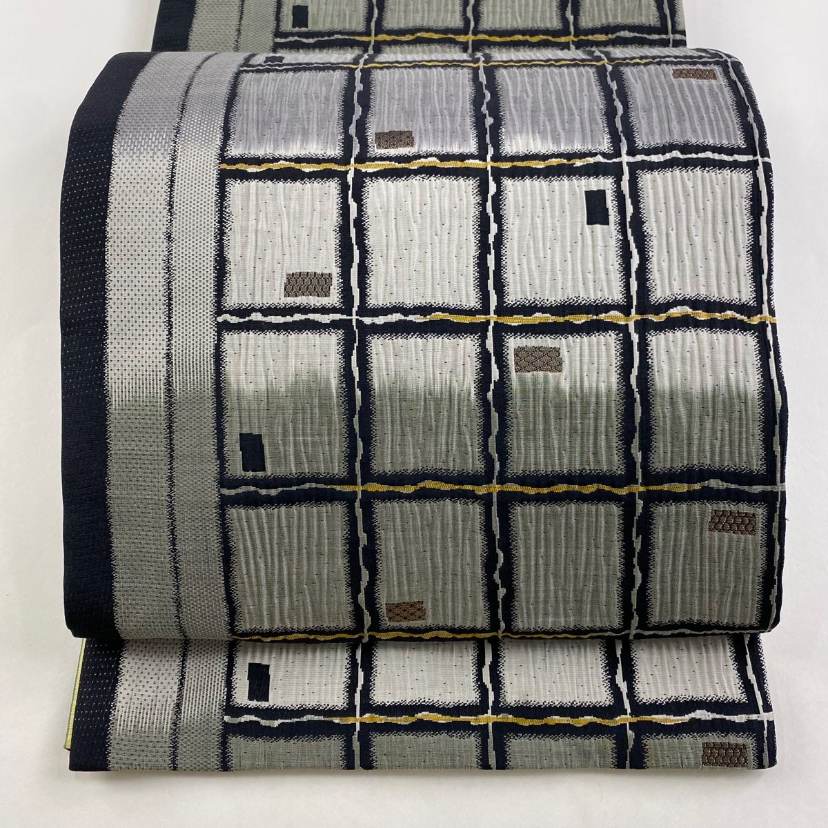 袋帯 全通 格子柄 壁画柄 金糸 臙脂色 リバーシブル 縞模様 NO-1387 専用ページ 正絹 全通袋帯【リバーシブル 抽象模様 菱模様 横縞