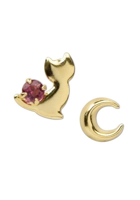 四葉のクローバー] 18金 ピアス 18k K18 猫 三日月 プチピアス
