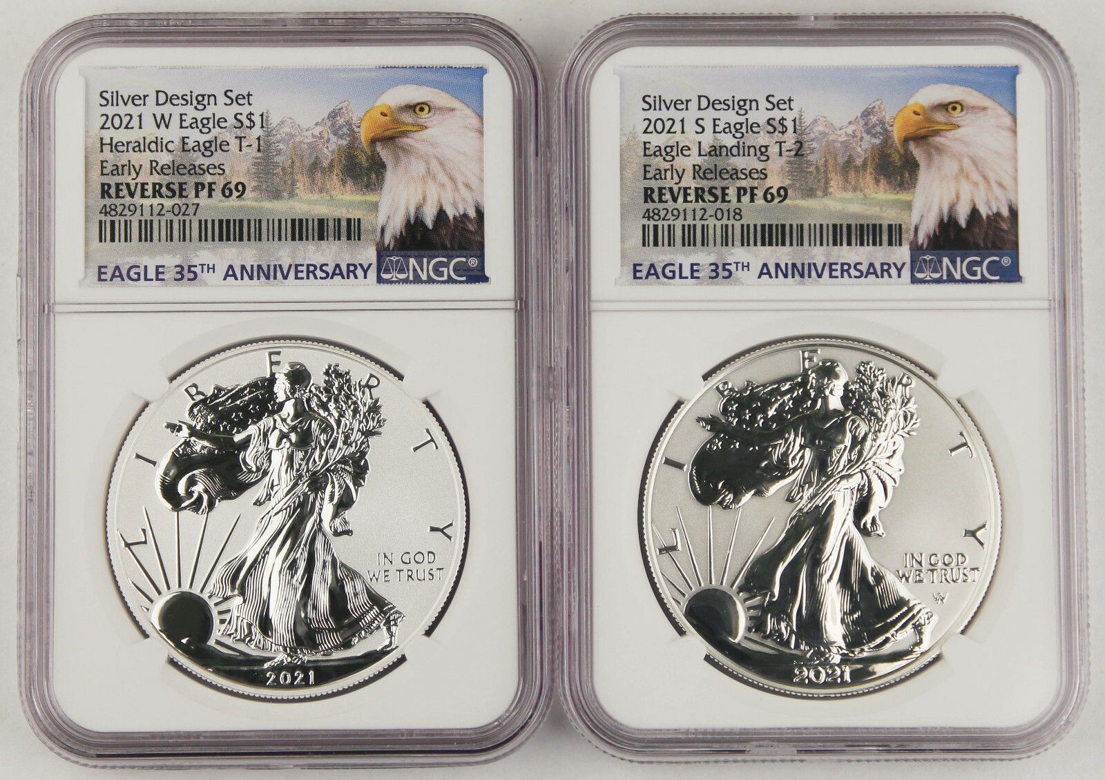 2021 $1 Reverse Proof Silver Eagle 2 Coin Designer Set NGC PF69 Early Releases