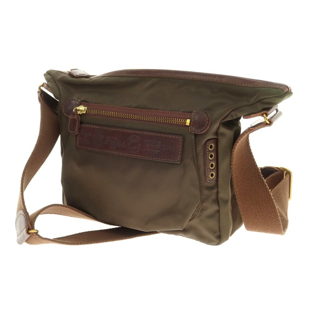 フェリージ　04-35ショルダーバッグ　カーキ　ブラウン 中古】フェリージ Felisi 04-35 ナイロン レザー ショルダーバッグ