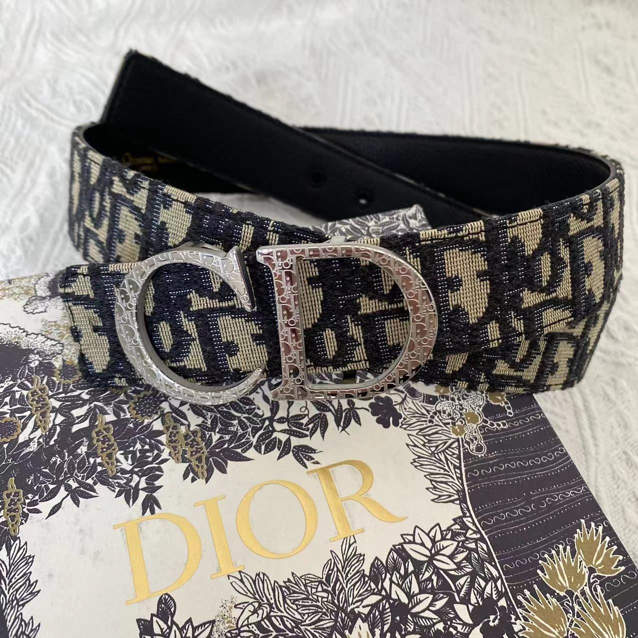 オブリーク ロゴ バックル シルバー金具 105cm 未使用 Dior リバーシブル ベルト オブリーク ロゴ バックル