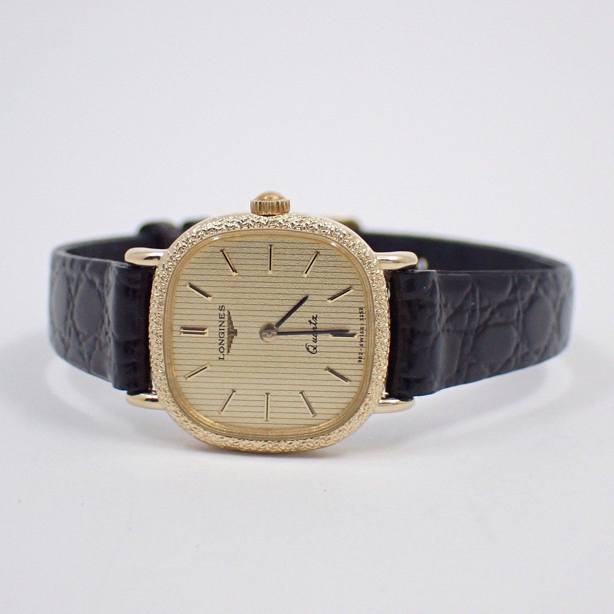 ロンジン スクエア型 クォーツ レディース 腕時計 ゴールドGP 2針 純正革ベルト いおき質店