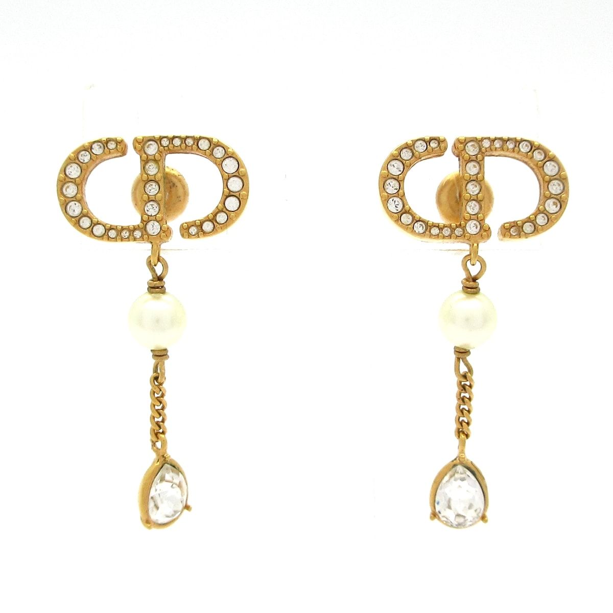 DIOR|ChristianDior ディオール|クリスチャンディオール ピアス プチ CD ロゴピアス ゴールド×白 CDモチーフ