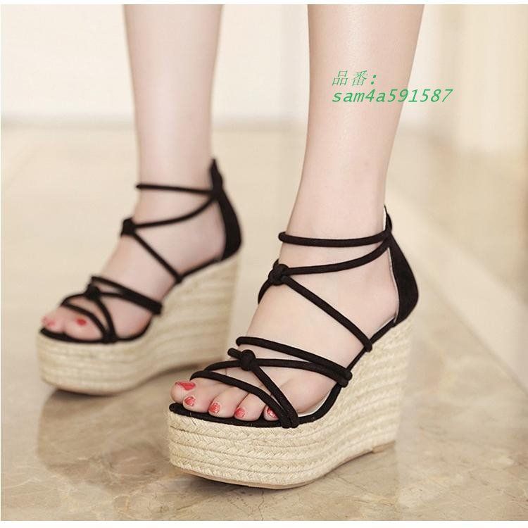 ジュート巻き厚底サンダル 厚底ウェッジ サンダル ウェッジソール 厚底 アンクルストラップ ジュート 夏サンダル 春コーデ 春 am 4 a 591587