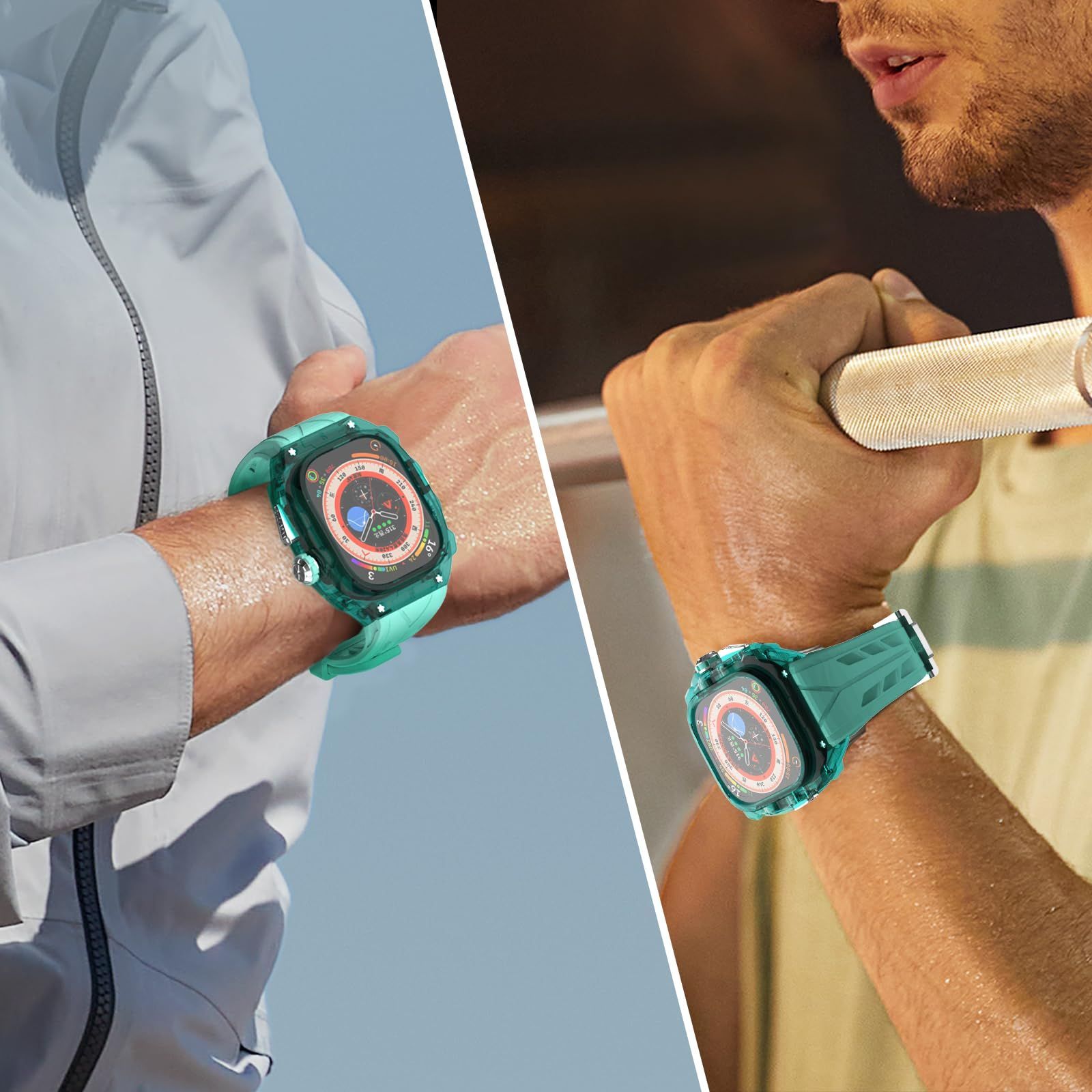 在庫処分 カバー付き 49mmバンド 高耐久 1|2 頑丈なケース Ultra シリコンストラップ 男性|女性用フル保護カバー Watch 透明マット白 軽量透明ケース用Apple ミント 青 USTAUSTRALIA_COM_AU