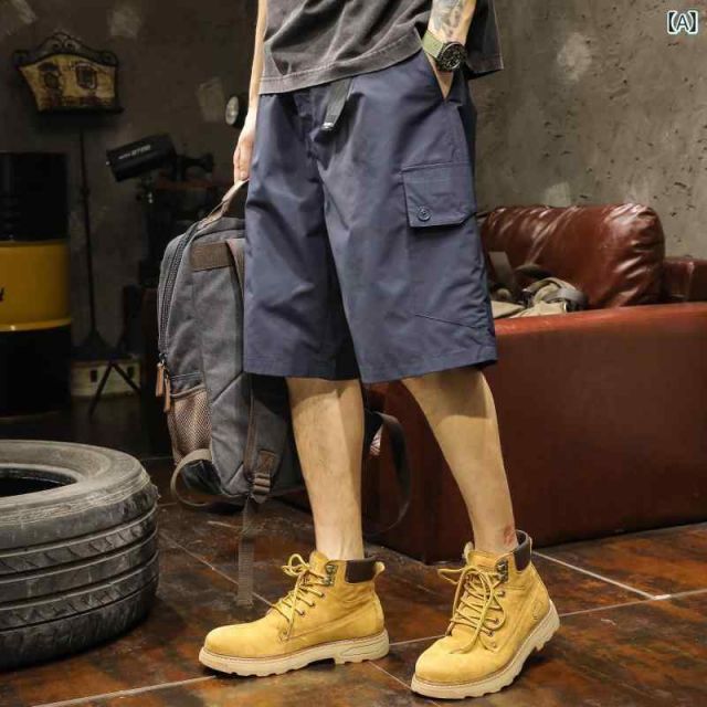 メンズ 男性用 ファッション オシャレ シンプル 大人 かっこいい ストリート ヒップホップ HipHop ワーク パンツ 夏 アイスシルク ルーズ カジュアル 半 ズボン 薄手 ミディアム パンツ