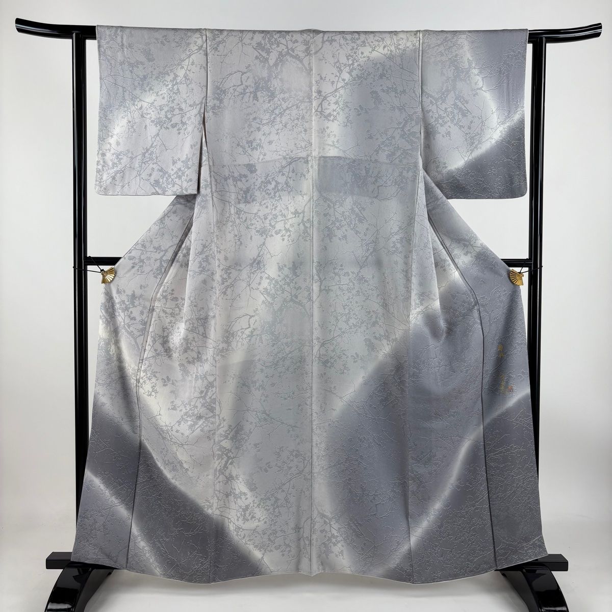 付下げ 身丈160.5cm 裄丈61cm S 袷 落款 枝葉 染め分け ぼかし 灰紫 正絹 秀品