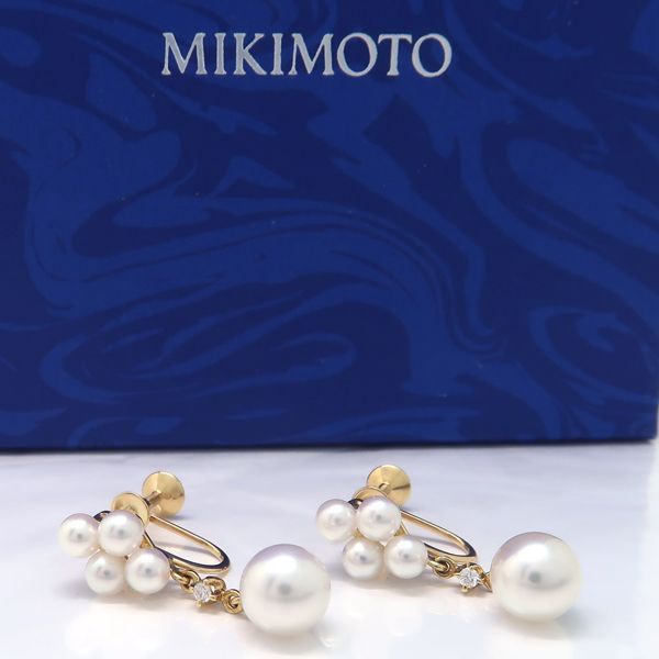 MIKIMOTO アコヤパール ダイヤ イヤリング K18 イエローゴールド 真珠 