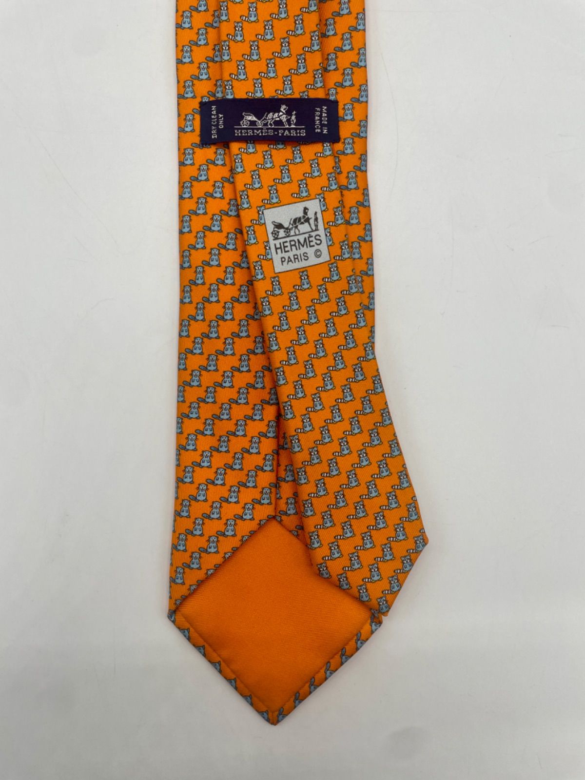 【HERMES】 シルクネクタイ ビーバー オレンジ ◎HERMES エルメス ネクタイ シルク ビーバー オレンジ 荏原町店