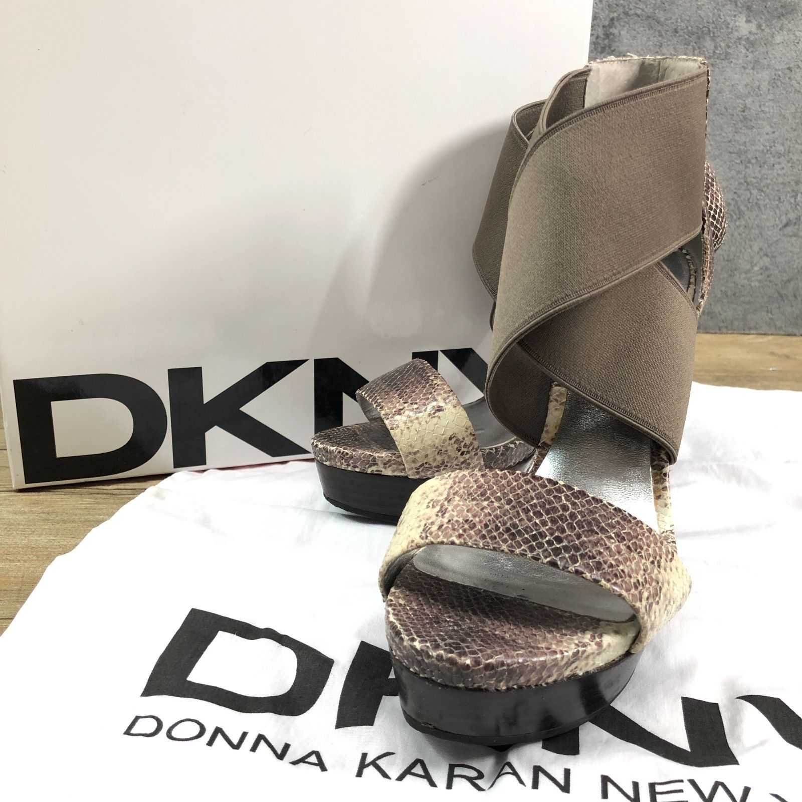 DKNY ダナキャラン レディース ストラップ サンダル 6.5/37 パイソン