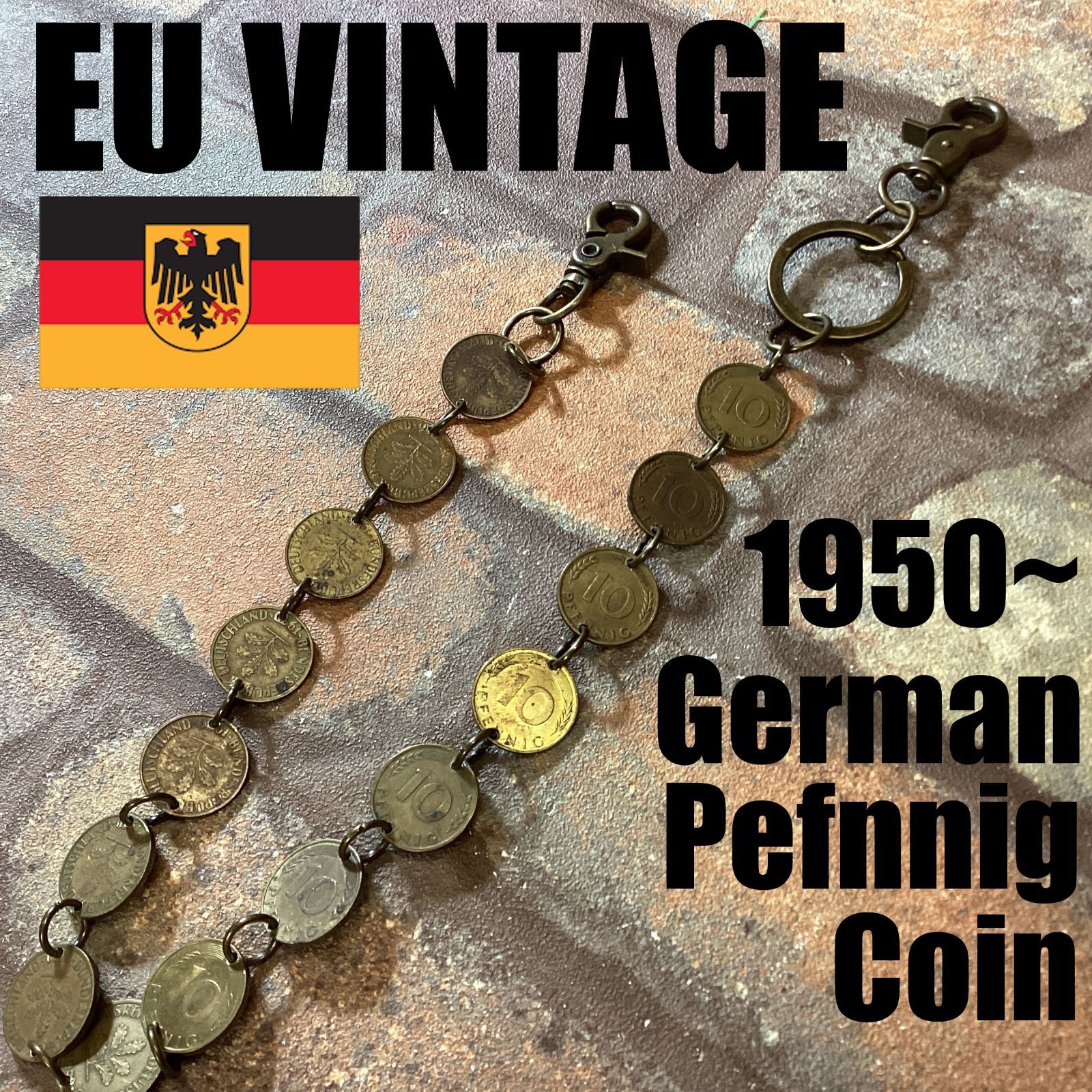 ★GW限定クーポン★【EU VINTAGE】50&rsquo;s 本物コイン ウォレットチェーン★ヴィンテージ トラッカー ドイツ ペニヒ マルク 古着