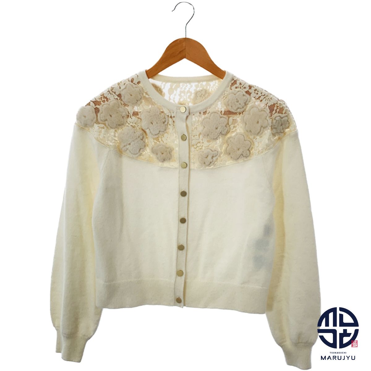 GRACE CONTINENTAL グレースコンチネンタル 白 ホワイト レース ファー刺繍 ニットカーディガン 売れ筋商品|||アパレル 服 レディース サイズ36 GRACE CONTINENTAL グレースコンチネンタル 白 ホワイト レース