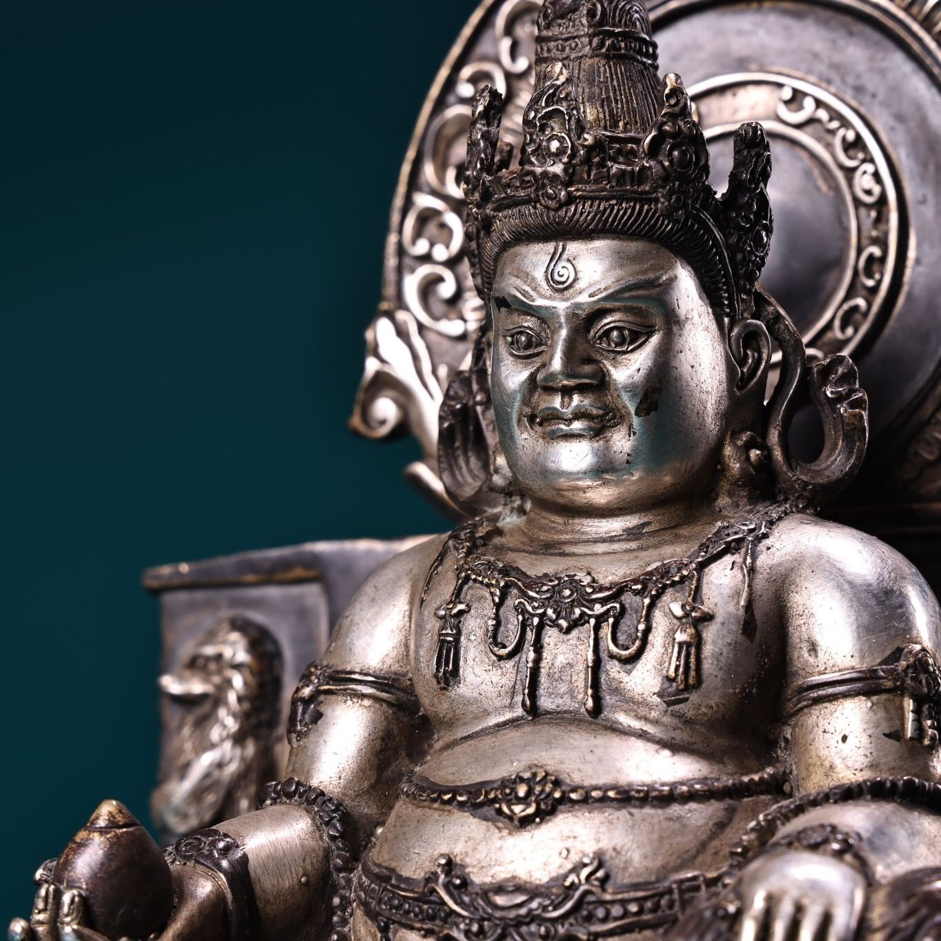 旧家蔵出し 銅製 銀鍍 黄財神像 仏像 宗教 仏教古美術 供養品 古