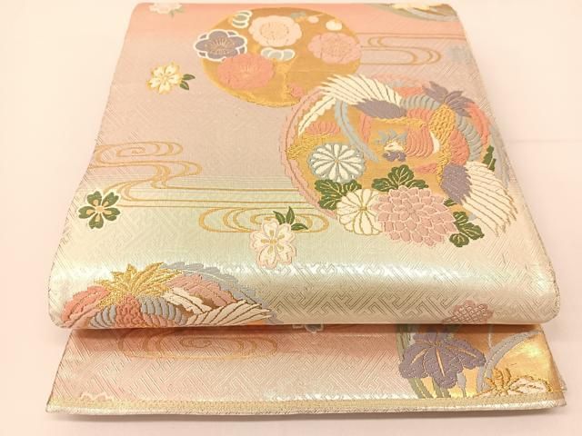 平和屋着物◎全通柄袋帯 唐織 鳳凰花丸文 金銀糸 正絹 逸品