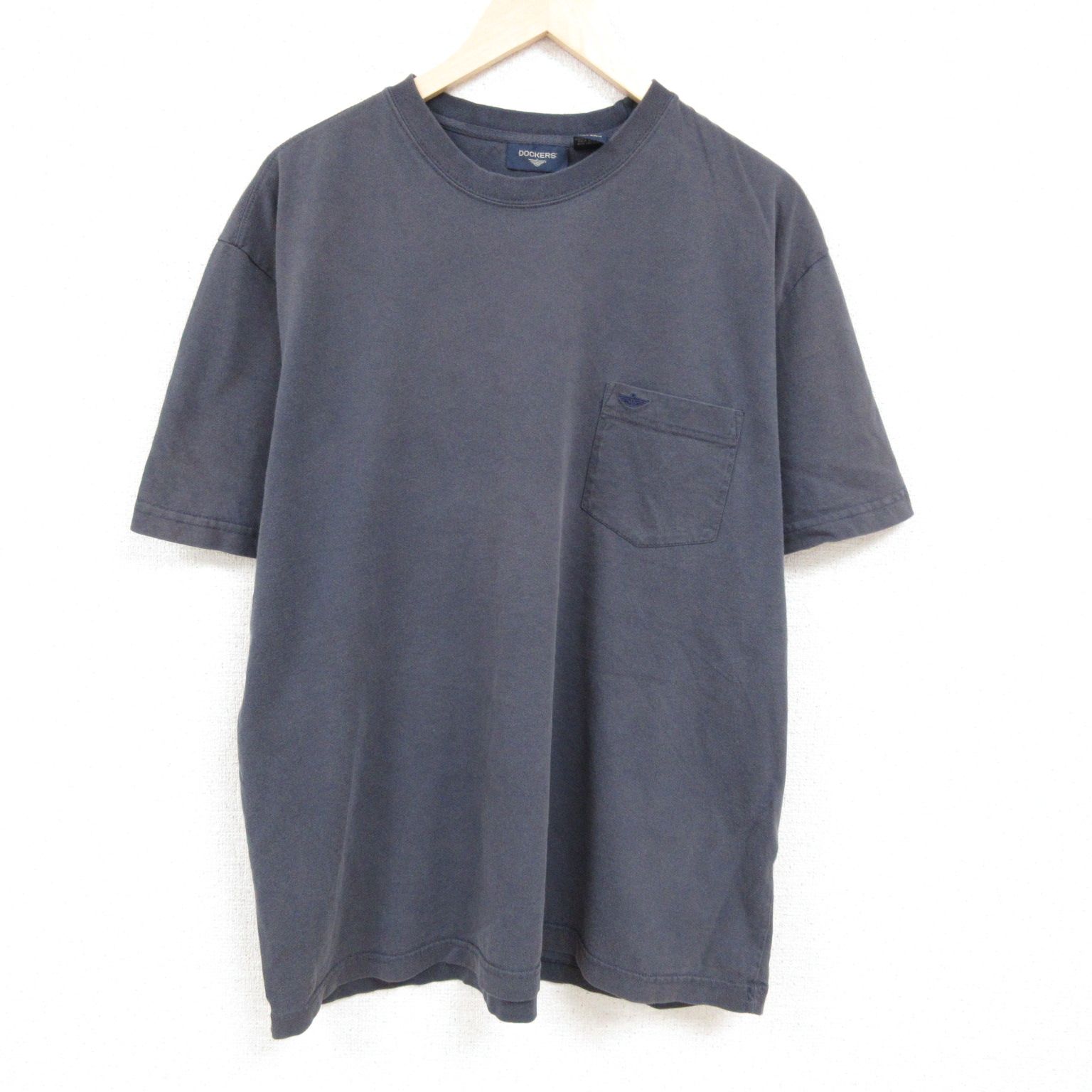 XL/古着 ドッカーズ 半袖 ブランド Tシャツ メンズ ワンポイントロゴ 胸ポケット付き 大きいサイズ コットン クルーネック 濃グレー spe 24