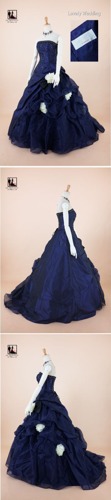 クラレナの ネックレス イヤリング付き Locely Wedding 濃紺 ビーズ 花  